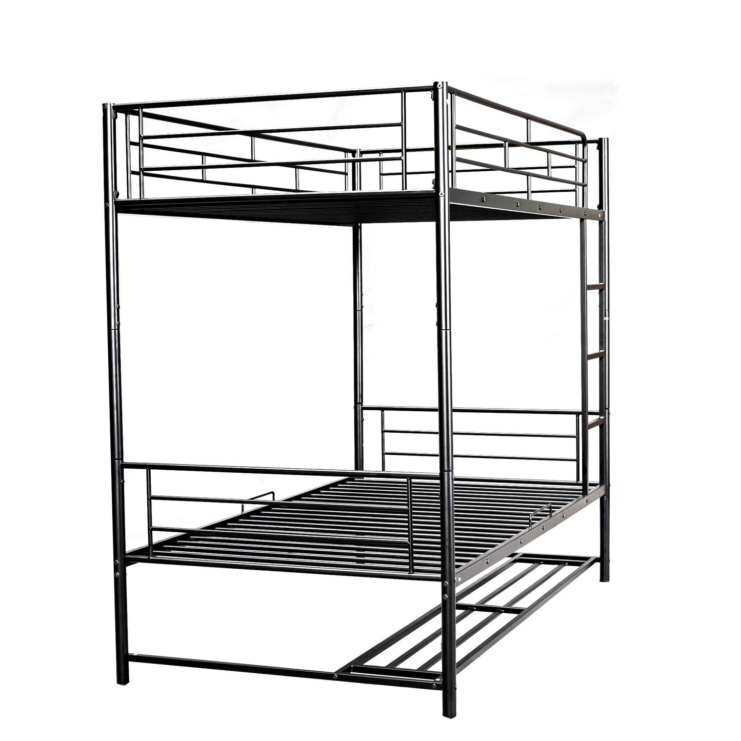Twin Over Twin Bunk Bed With Shelf And Guardrails - Black