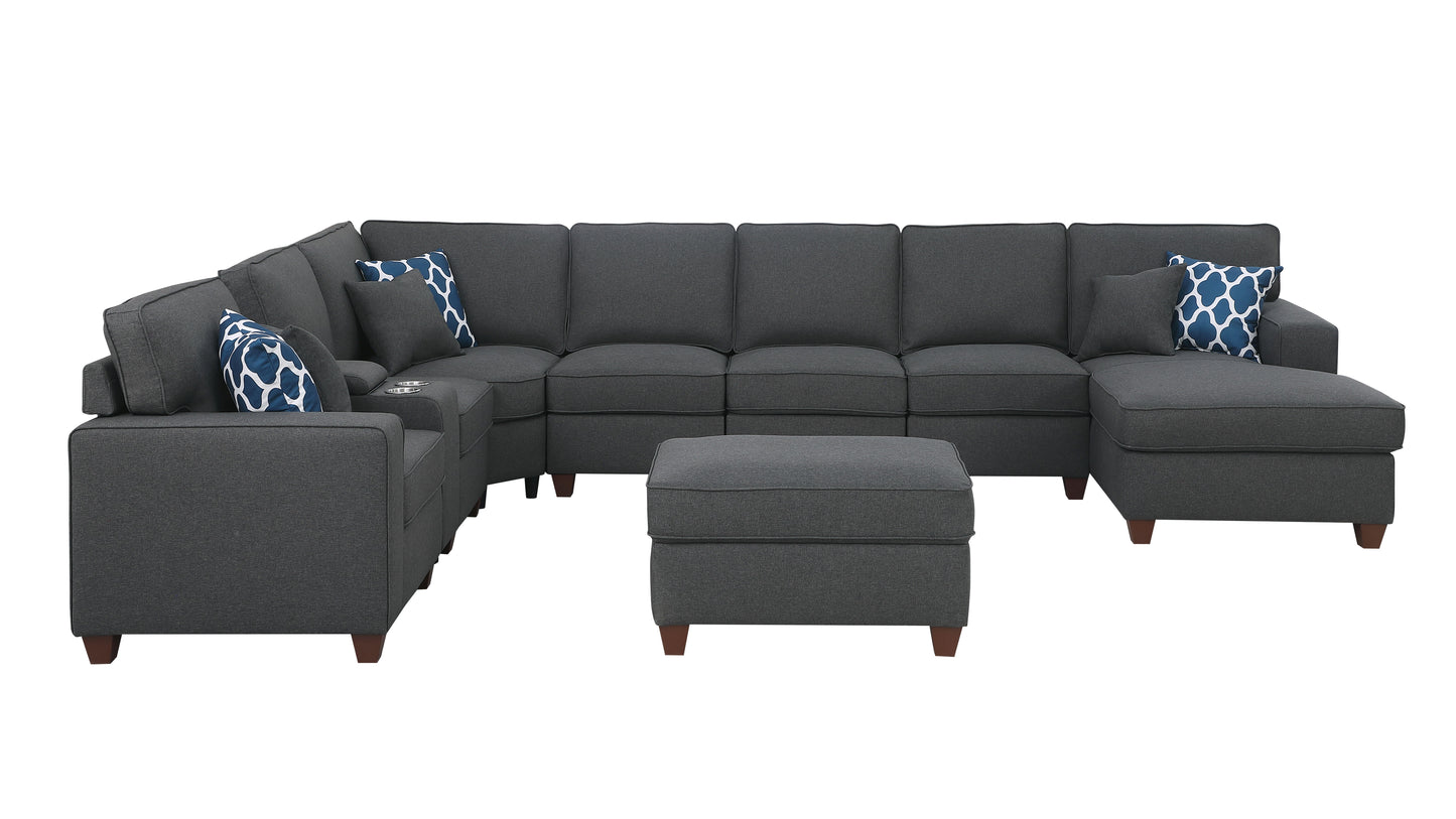 Eric - 9 Piece Upholstered Sectional With Ottoman - Dark Gray