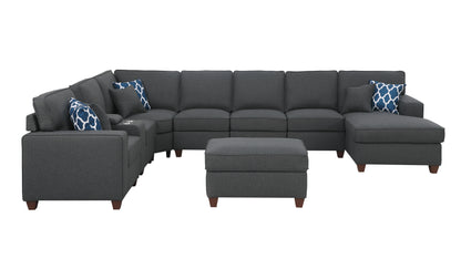 Eric - 9 Piece Upholstered Sectional With Ottoman - Dark Gray