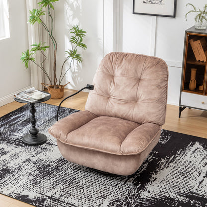 Modern Swivel Gliding Recliner Chair With Rocking Function And Phone Holder - Large Comfortable Reading Chair Stamped Velvet - Natural Brown