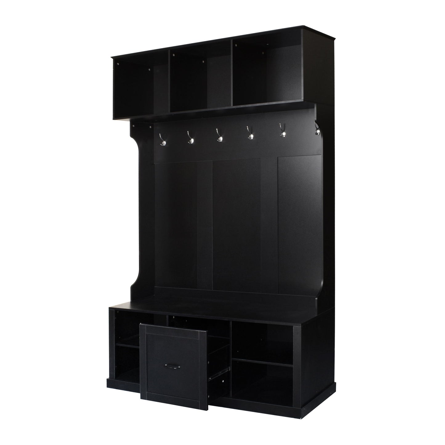 Hall Tree With 6 Hooks, Coat Hanger, Entryway Bench, 3 In 1 Design, A Spacious Drawer For Entrance, Living Room - Black