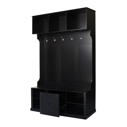 Hall Tree With 6 Hooks, Coat Hanger, Entryway Bench, 3 In 1 Design, A Spacious Drawer For Entrance, Living Room - Black
