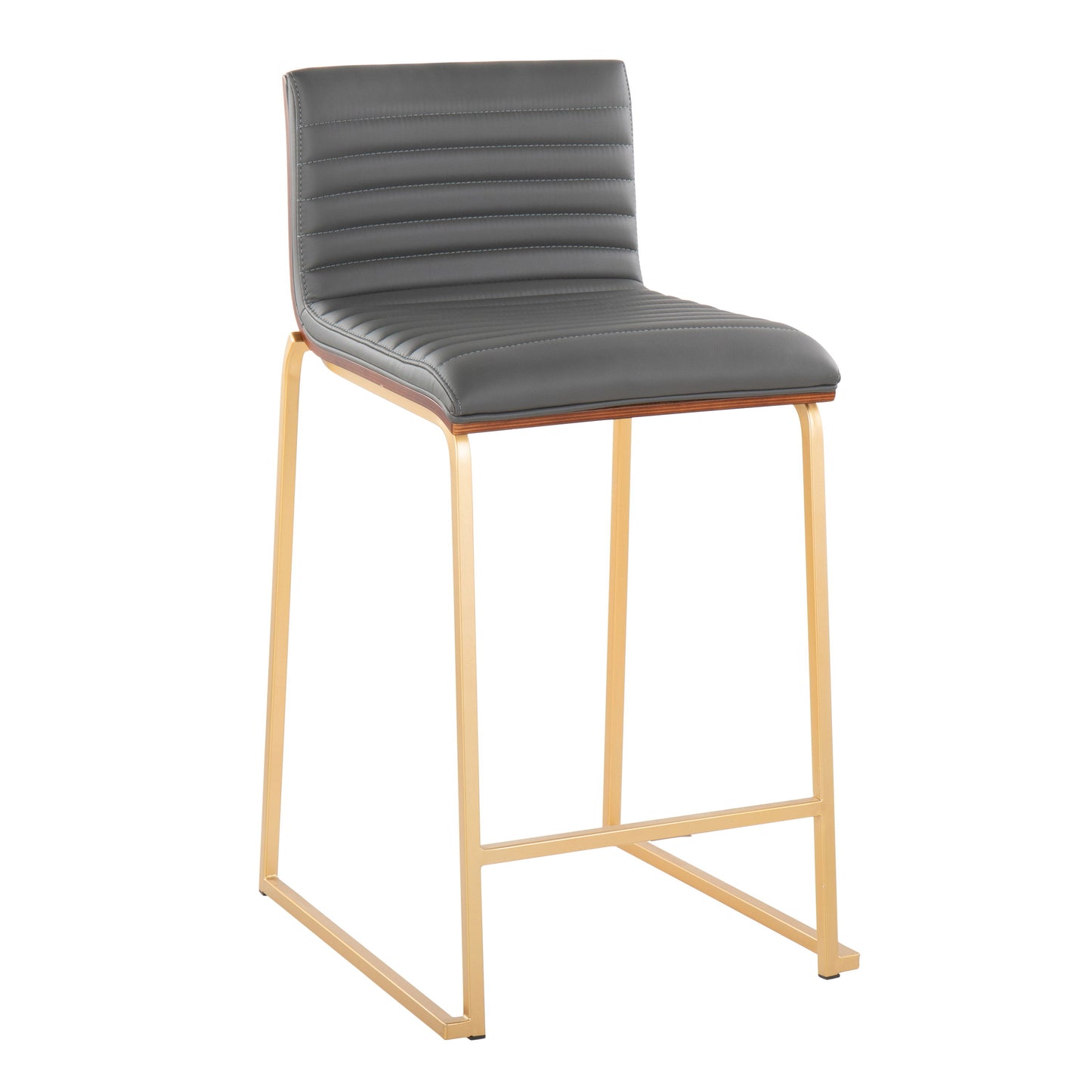 Mason Mara - Contemporary Fixed Height Counter Stool (Set of 2) - Gold / Walnut / Gray
