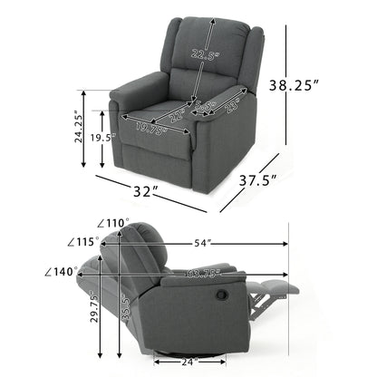 Glider Recliner With Swivel, Manual Reclining Chair - Charcoal