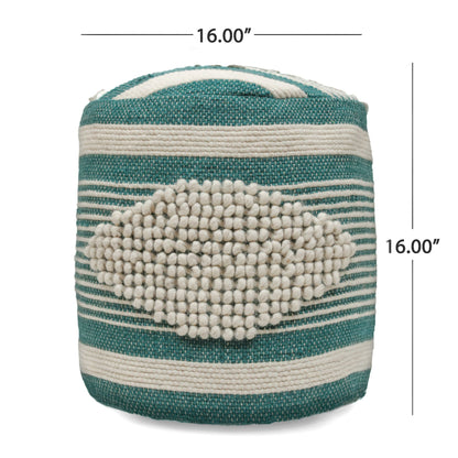 Diamond - Handcrafted Fabric Cylindrical Pouf - White / Teal