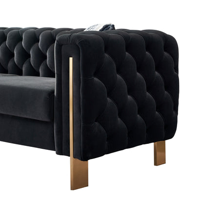 Chesterfield - Modern Tufted Velvet Living Room Sofa, 84.25''W Couch - Black