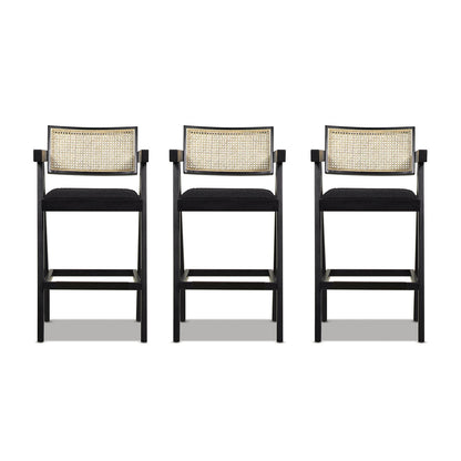 Milan - Modern Webbing Back Bar Stool With Arms (Set of 3) - Ebony Black