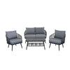 4 Piece Outdoor Patio Furniture Set, Metal Chairs With Woven Rope U Shaped Backrest, Outdoor Conversation Set With Thick Cushions And Coffee Table For Garden, Poolside, Balcony - Black / Gray