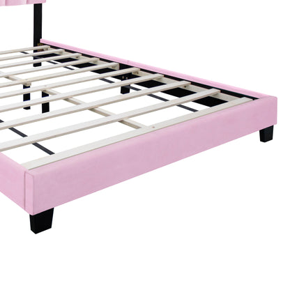 Velvet Upholstered Bed Frame With Adjustable Features, Teenage Girl's Favorite Collection - Pink