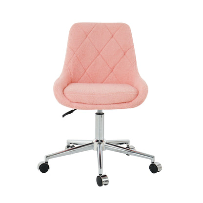 Modern Teddy Velvet Fabric Dining Chair With Golden Electroplated Legs, Soft And Comfortable, Adjustable And Space Saving - Pink