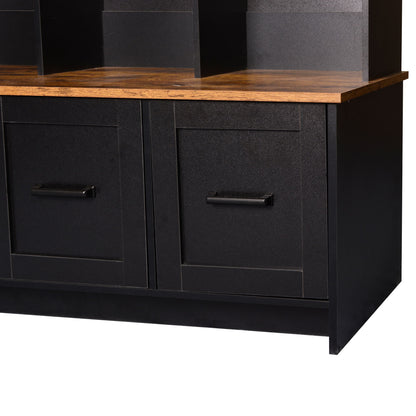 Modern Hall Tree With Entryway Bench, 3 Shelves And Drawers, Wide Hall Tree With Storage Bench For Hallway - Black
