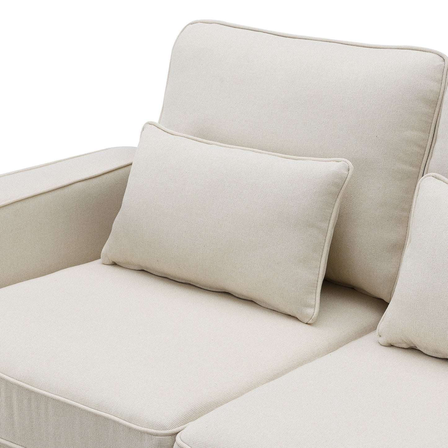 Upholstered Sofa With Console, 2 Cupholders And 2 USB Ports Wired Or Wirelessly Charged, Modern Linen Fabric Couches With 4 Pillows (4 Seat) - Beige