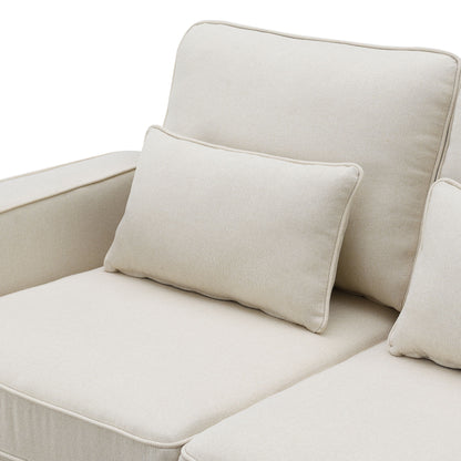 Upholstered Sofa With Console, 2 Cupholders And 2 USB Ports Wired Or Wirelessly Charged, Modern Linen Fabric Couches With 4 Pillows (4 Seat) - Beige