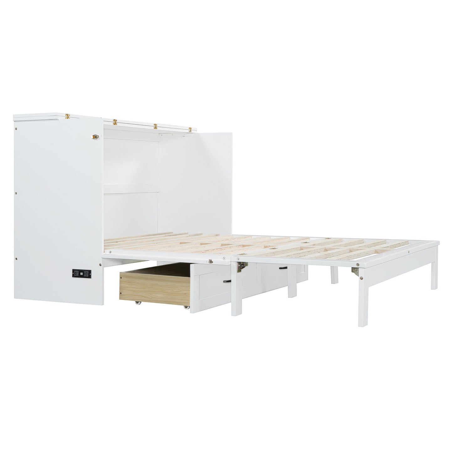 Queen Size Murphy Bed With Large Drawers - White