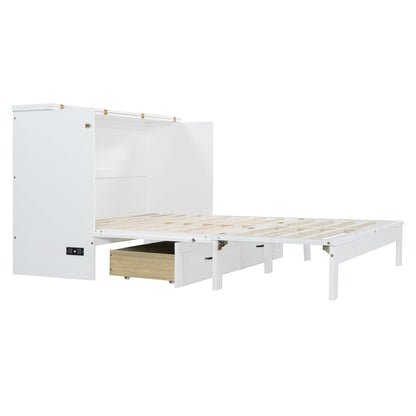 Queen Size Murphy Bed With Large Drawers - White