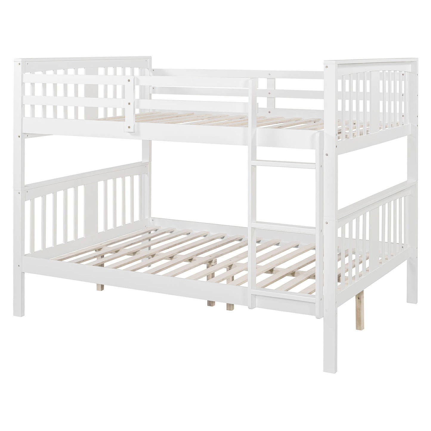 Full Over Full Bunk Bed With Ladder For Bedroom - White