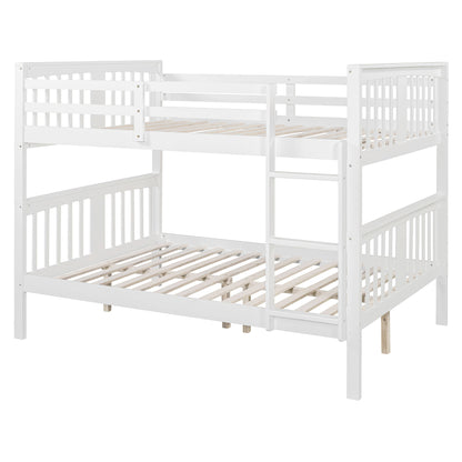 Full Over Full Bunk Bed With Ladder For Bedroom - White