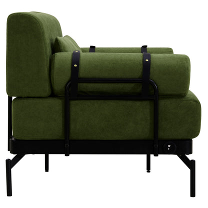 Modern Loveseat Sofa 2 Seater With USB Ports, Cylindrical Armrests - Green