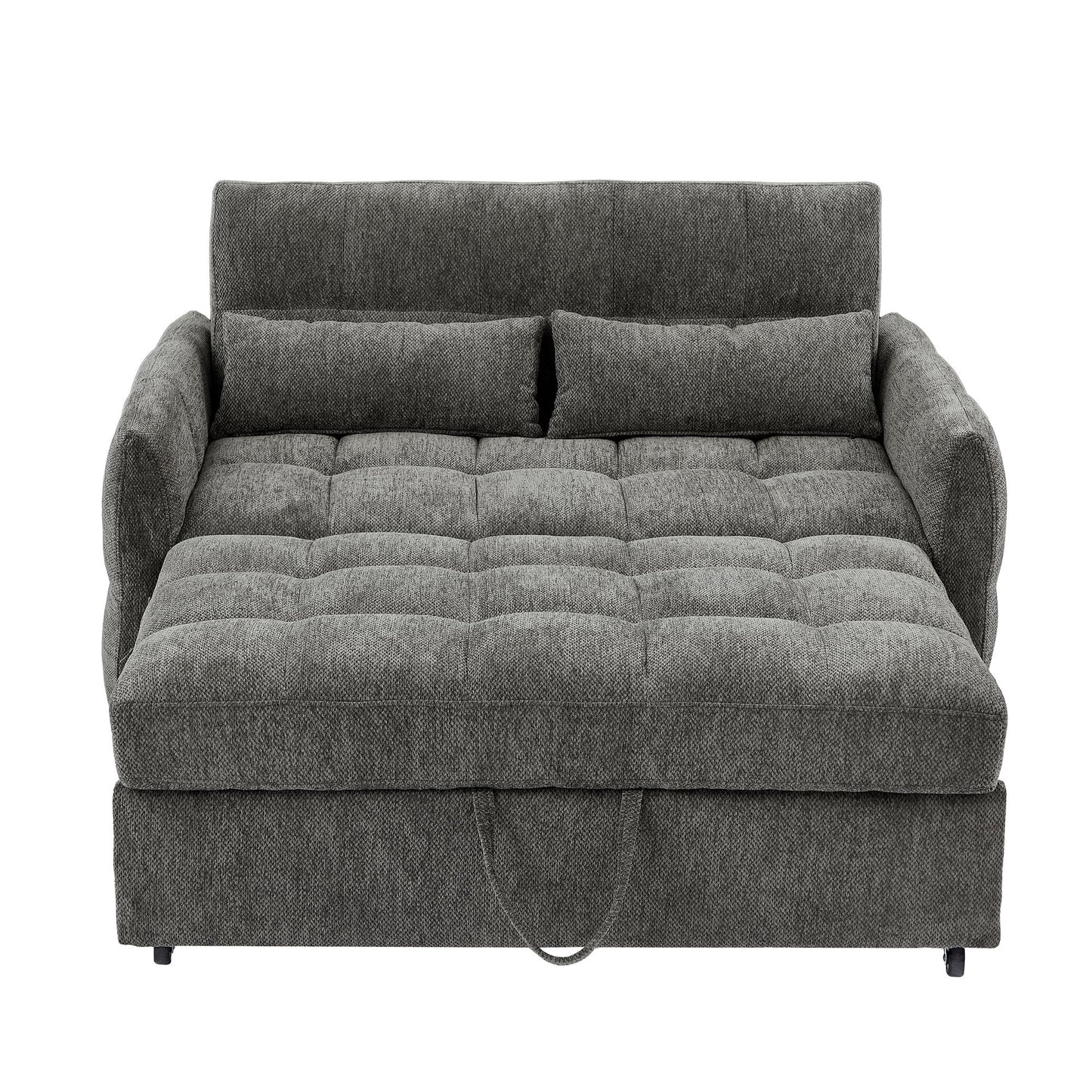 Loveseat Sofa Pull Out Sofa Bed Tufted Sleeper Sofa With An Adjustable Backrest, 3 USB Ports And 2 Lumbar Pillows For Living Room - Gray