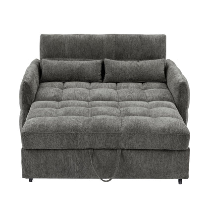 Loveseat Sofa Pull Out Sofa Bed Tufted Sleeper Sofa With An Adjustable Backrest, 3 USB Ports And 2 Lumbar Pillows For Living Room - Gray