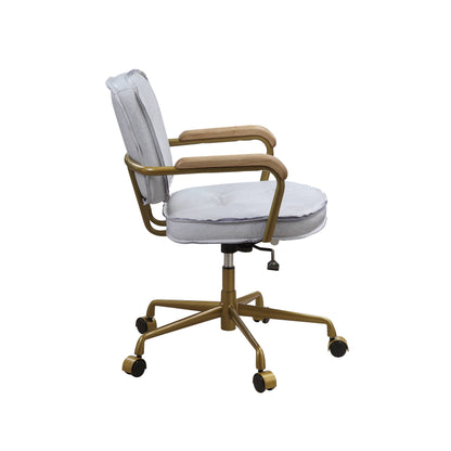 Siecross - Vintage Top Grain Leather Office Chair - Antique White / Gray