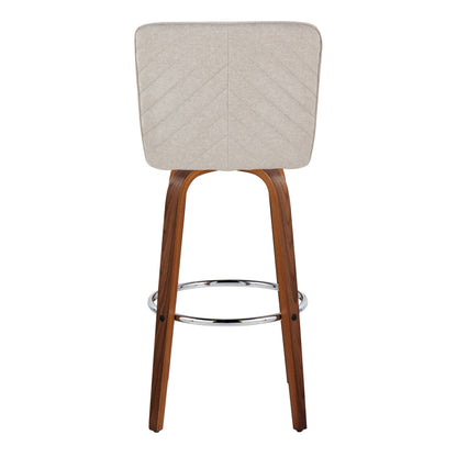 Henry - Contemporary Fixed Height Barstool With Swivel With Round Footrest (Set of 2) - Walnut / Beige
