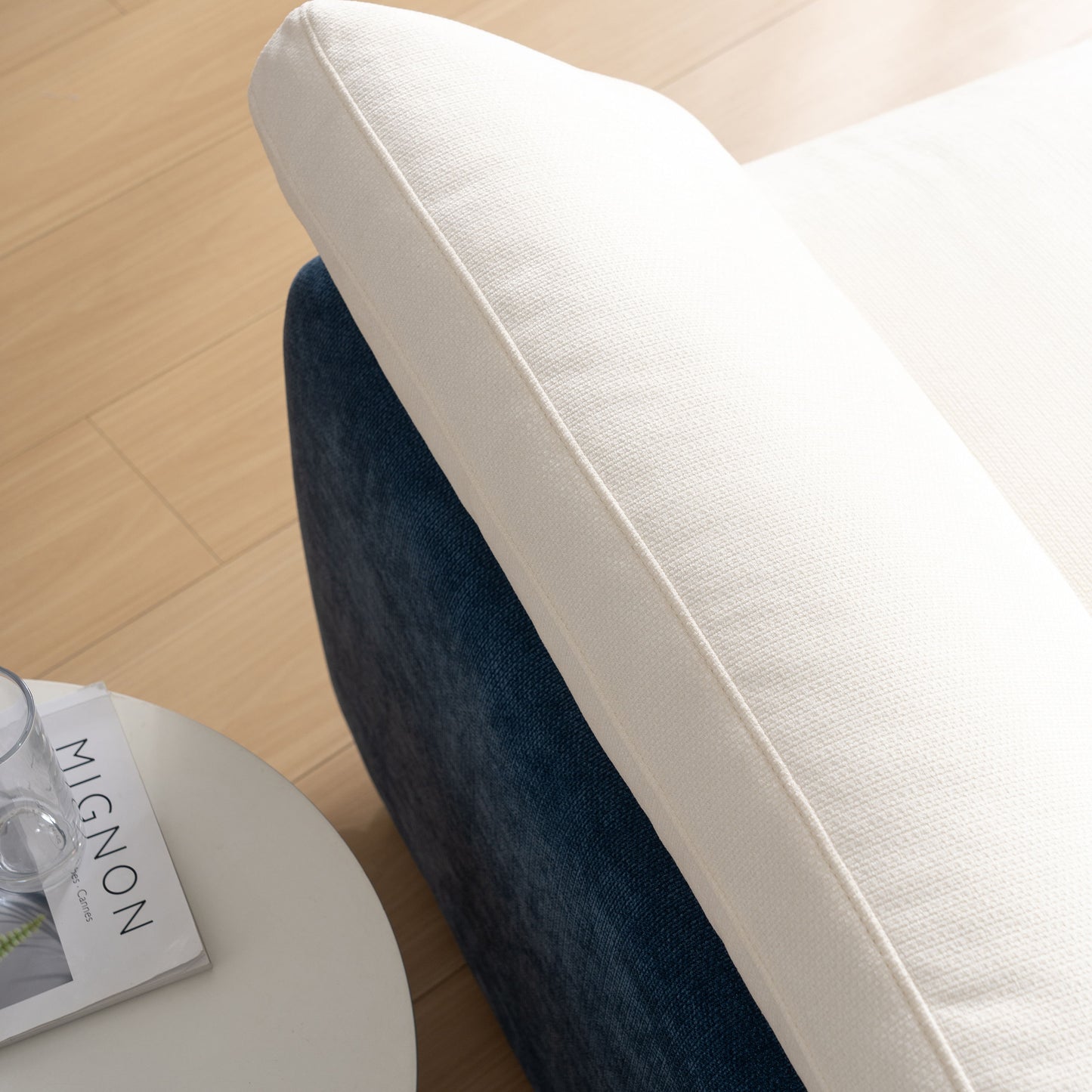 Oversized Single Sofa Chair Wide And Deep Seat, Modern Upholstered Comfy Blocking Couch Lounge With Pillows - Blue / Cream