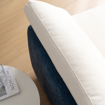 Oversized Single Sofa Chair Wide And Deep Seat, Modern Upholstered Comfy Blocking Couch Lounge With Pillows - Blue / Cream