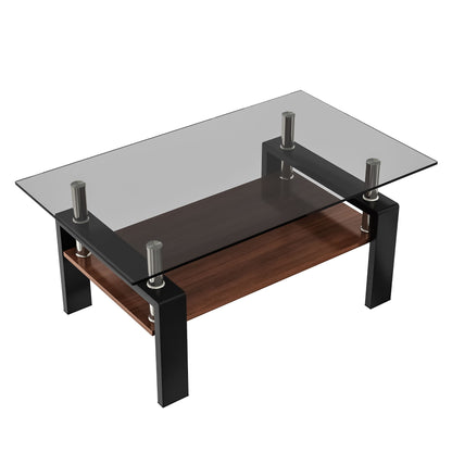 Modern Rectangular Coffee Table With Tempered Glass Top Layer - Gray
