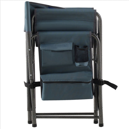 Padded Folding Outdoor Chair With Storage Pockets, Lightweight Oversized Directors Chair For Indoor, Outdoor Camping, Picnics And Fishing - Blue / Gray