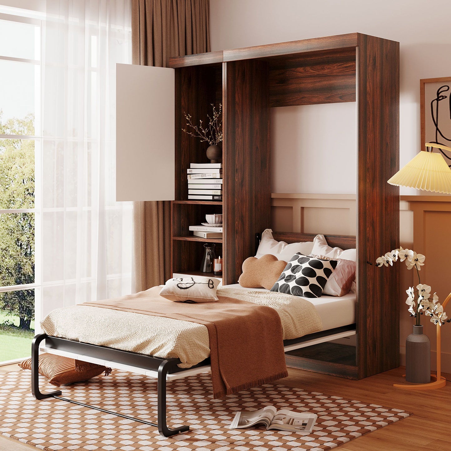 Twin Size Murphy Wall Bed With Cabinet - White
