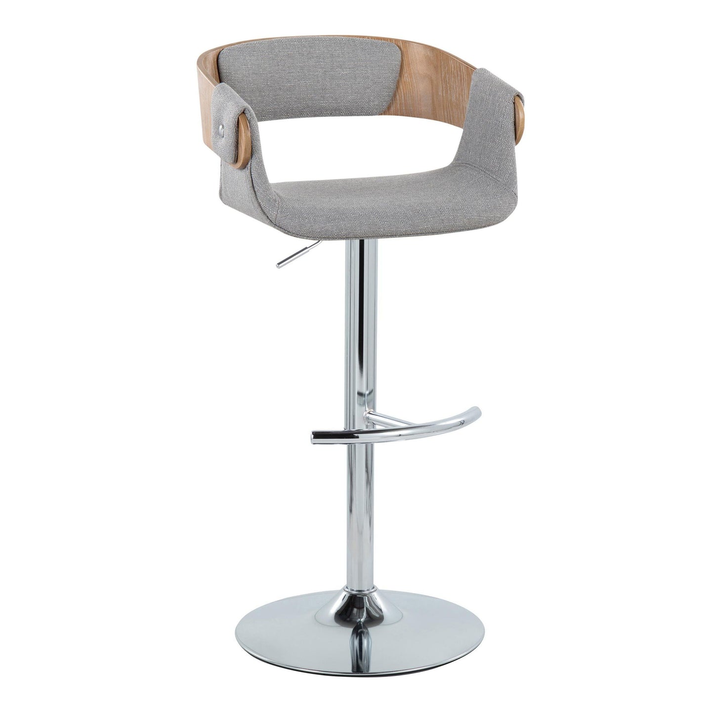 Elisa - Mid-Century Modern Adjustable Barstool With Swivel With Rounded T Footrest (Set of 2) - Chrome / Whitewashed / Gray