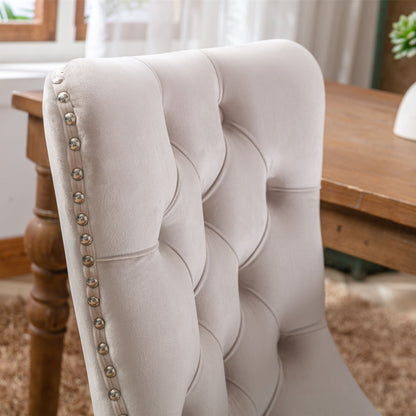 Nikki - Modern, High-End Tufted Solid Wood Contemporary Velvet Upholstered Dining Chair With Wood Legs Nailhead Trim (Set of 2) - Beige