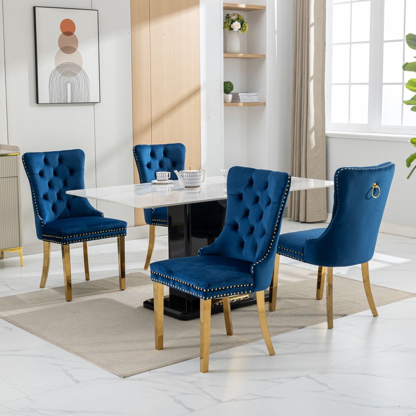 Nikki - Modern, High-End Tufted Solid Wood Contemporary Velvet Upholstered Dining Chair With Golden Stainless Steel Plating Legs, Nailhead Trim (Set of 2) - Blue / Gold
