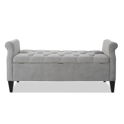 Jacqueline - Tufted Roll Arm Storage Bench - Opal Gray
