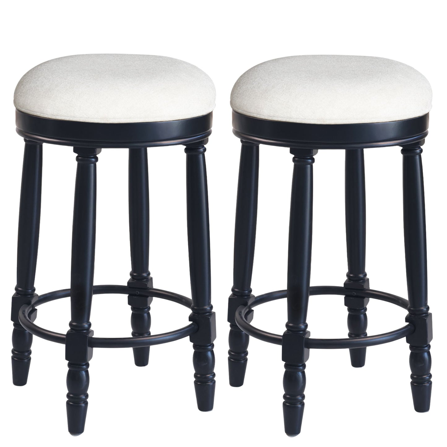 360ÔøΩÔøΩ Swivel Wooden Barstools, 26" Counter Height (Set of 2) With Fabric Upholstered Seat - Black