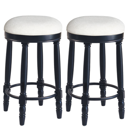 360ÔøΩÔøΩ Swivel Wooden Barstools, 26" Counter Height (Set of 2) With Fabric Upholstered Seat - Black