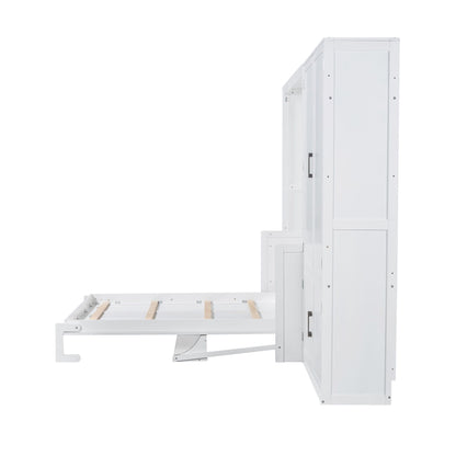 Queen Size Murphy Wall Bed With Closet, Space Saving Design - White