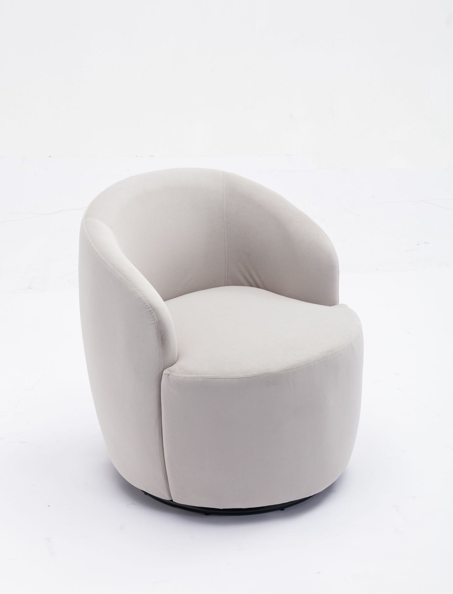 Velvet Fabric Swivel Accent Armchair Barrel Chair With Black Powder Coating Metal Ring - Gray