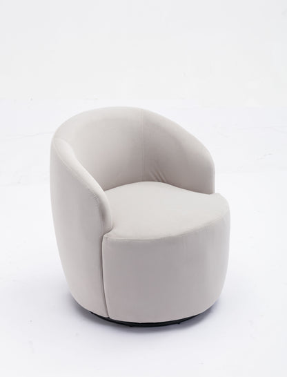 Velvet Fabric Swivel Accent Armchair Barrel Chair With Black Powder Coating Metal Ring - Gray