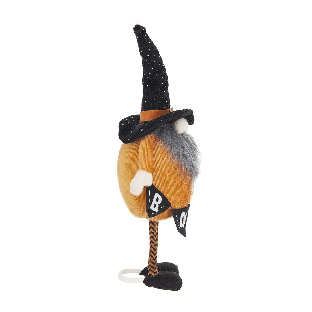 Standing Gnome With Gnome & Holding Banner, For Halloween Decor - Black / Orange / White