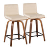 Vasari - Mid-Century Modern Fixed Height Counter Stool With Swivel With Square Footrest (Set of 2) - Walnut / Cream
