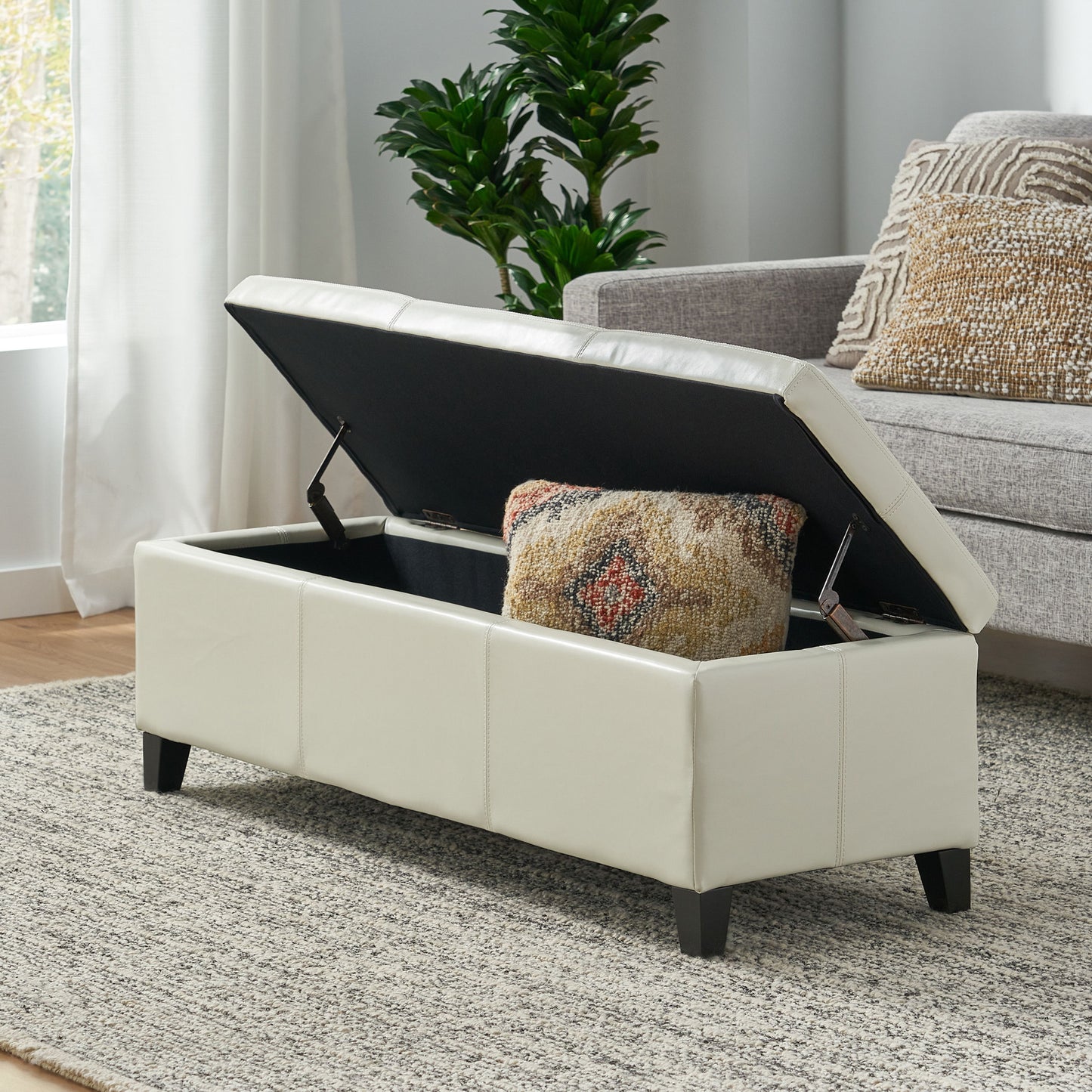 Glouster - Storage Ottoman With Leather Upholstery - Ivory
