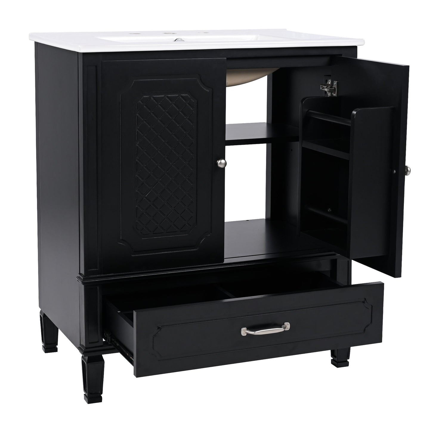 Vintage Style 30" Bathroom Vanity With Sink, Multi Functional Storage, Soft Closing Door - Black