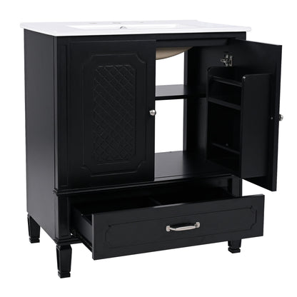 Vintage Style 30" Bathroom Vanity With Sink, Multi Functional Storage, Soft Closing Door - Black