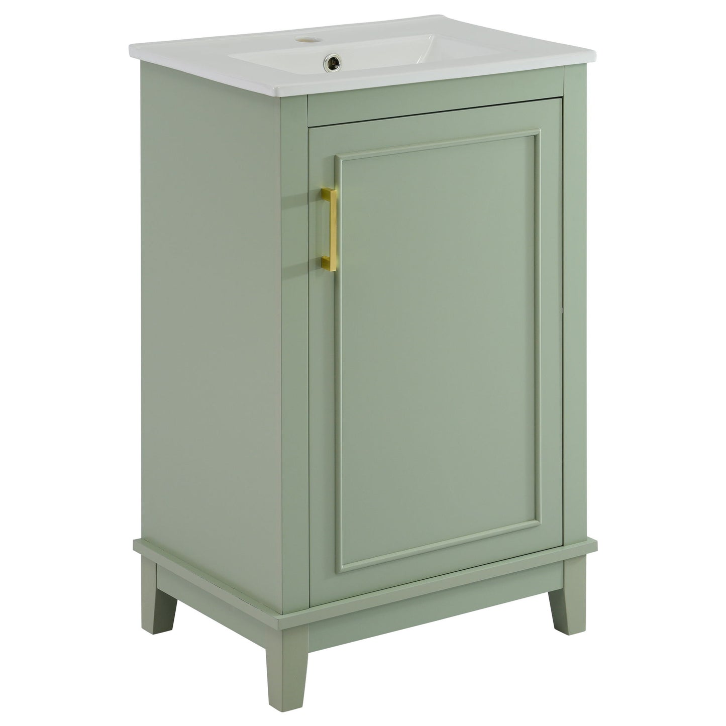 Modern Small Bathroom Vanity Cabinet With Ceramic Basin, Ample Storage, 1 Soft Close Door - Green