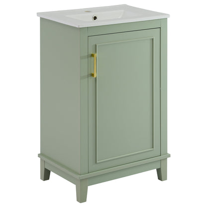 Modern Small Bathroom Vanity Cabinet With Ceramic Basin, Ample Storage, 1 Soft Close Door - Green