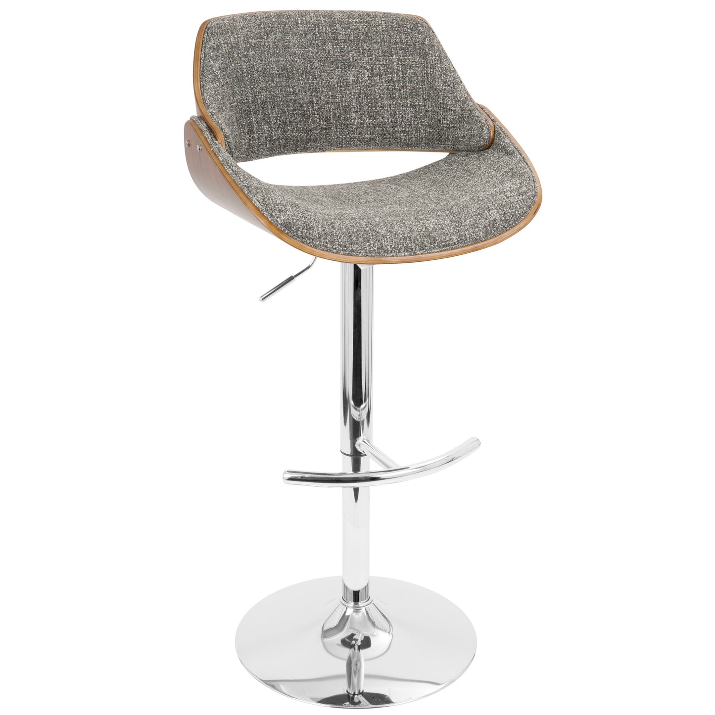 Fabrizzi - Mid-Century Modern Adjustable Barstool With Swivel With Rounded T Footrest (Set of 3) - Chrome / Walnut / Gray
