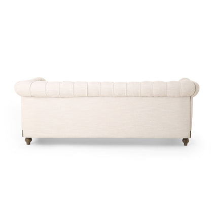 Comfy 3 Seat Sofa With Wooden Legs, Retro Style For Living Room And Study - Beige