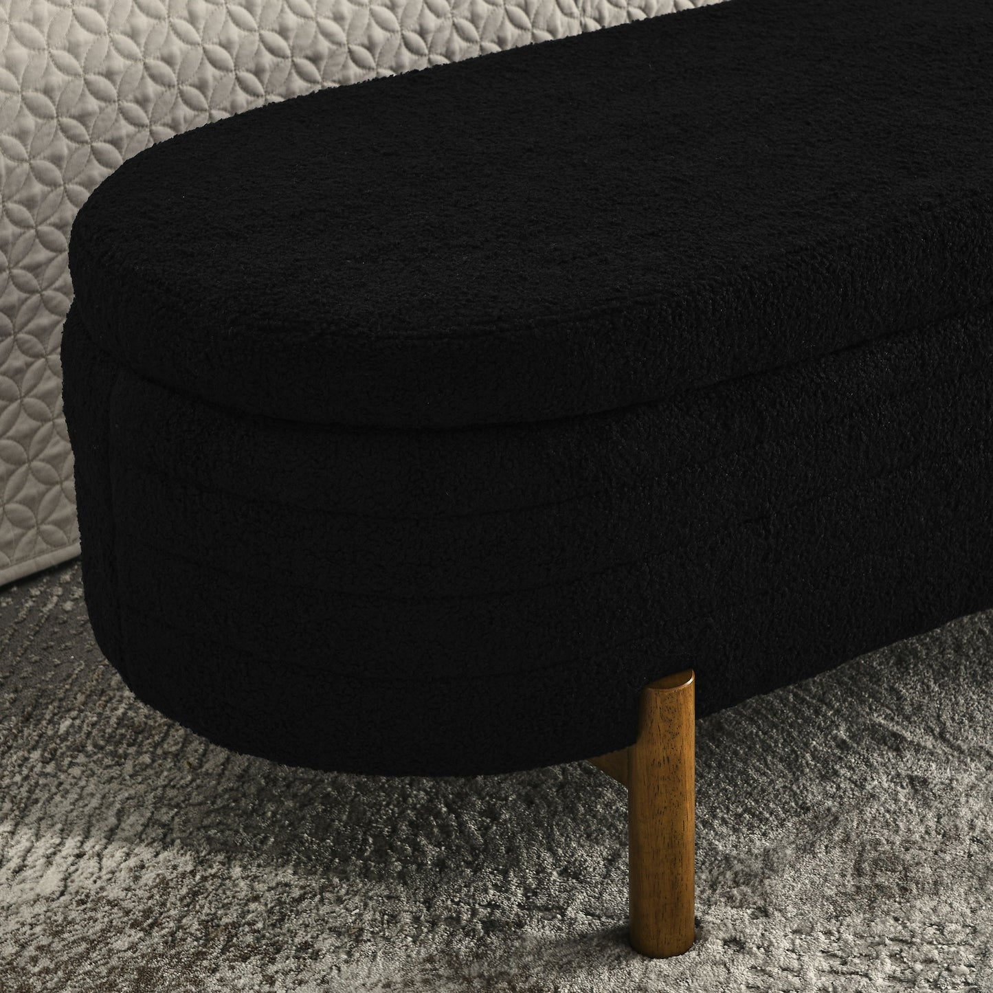 Ottoman Oval Storage Bench With Rubber Wood Legs - Black